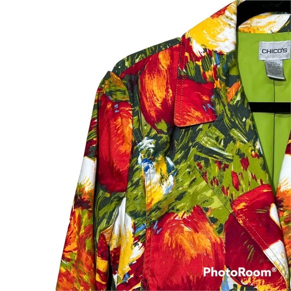 CHICO'S Abstract Multi-Color Floral Pattern Fitted Button Blazer Size M - Picture 5 of 10